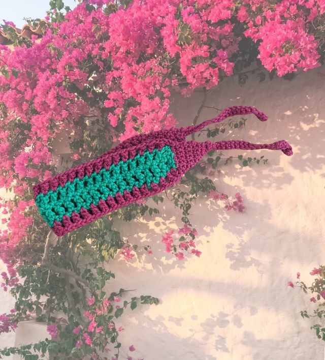 Bandeau crochet Vert et Bougainvillier