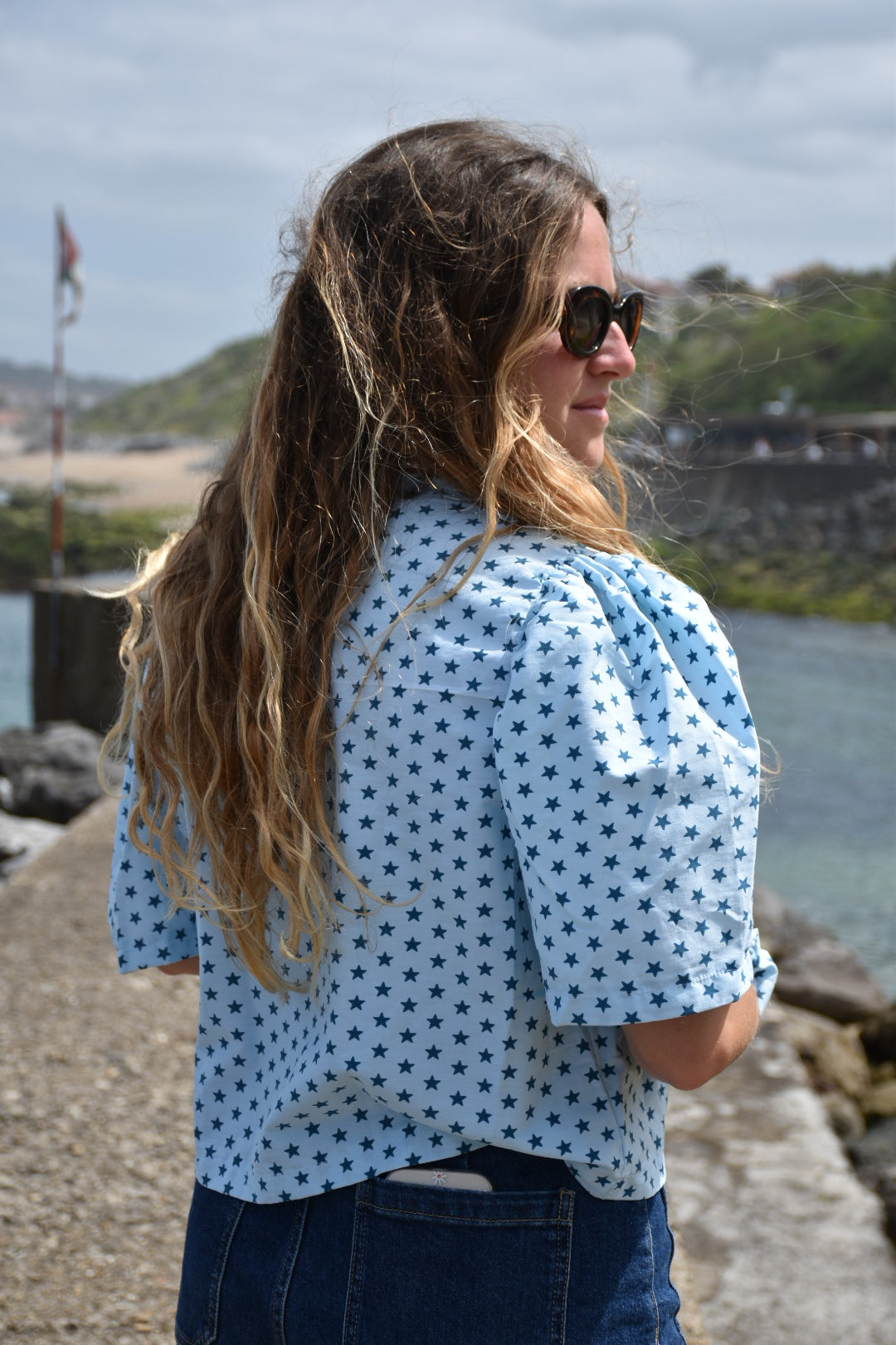Blouse étoile bleu ciel - modèle unique