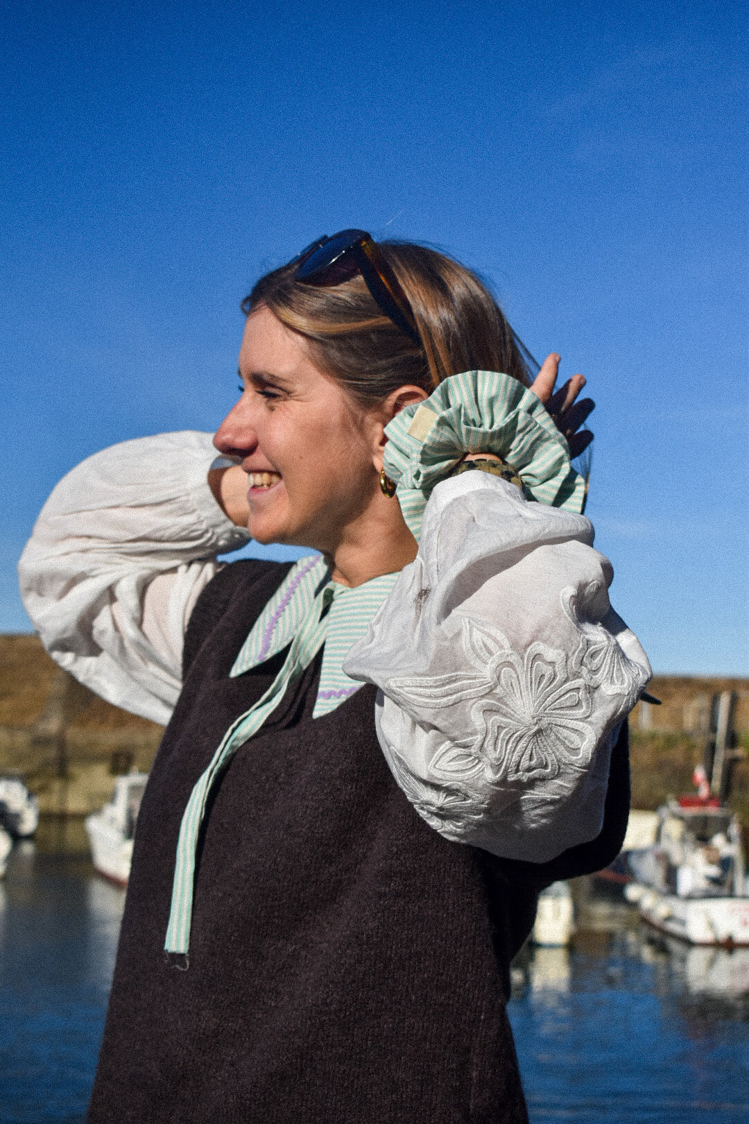 Col Claudine rayures vert