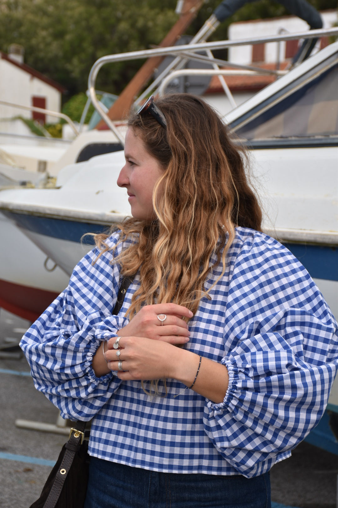 Blouse vichy bleu manches longues
