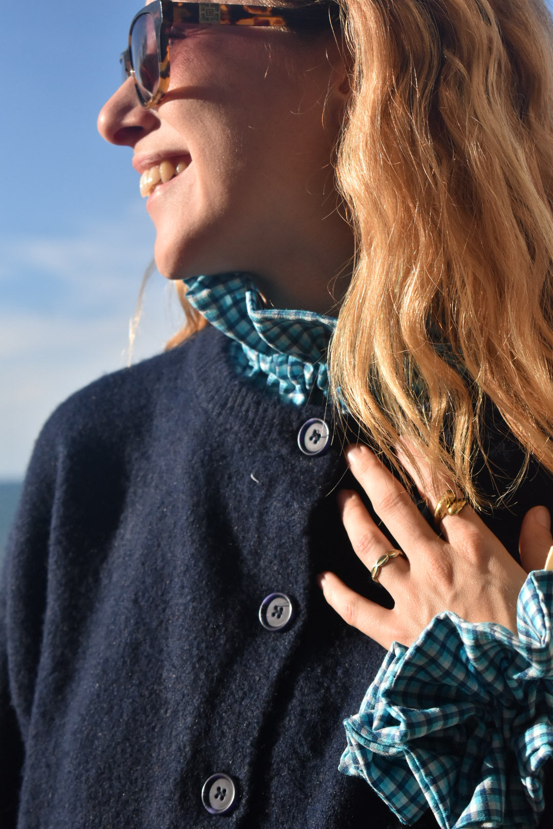 Col victorien Vichy bleu upcyclé - modèle unique