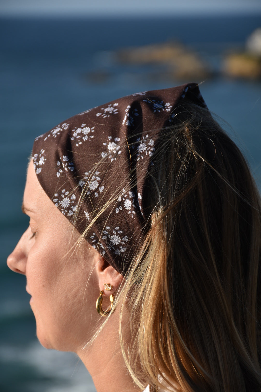 Bandana Flora - Chocolat à fleurs lilas