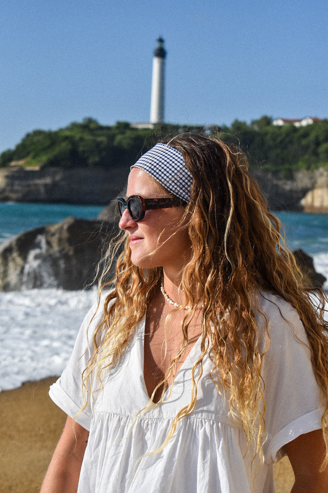 Bandeau Bardot - Vichy Bleu