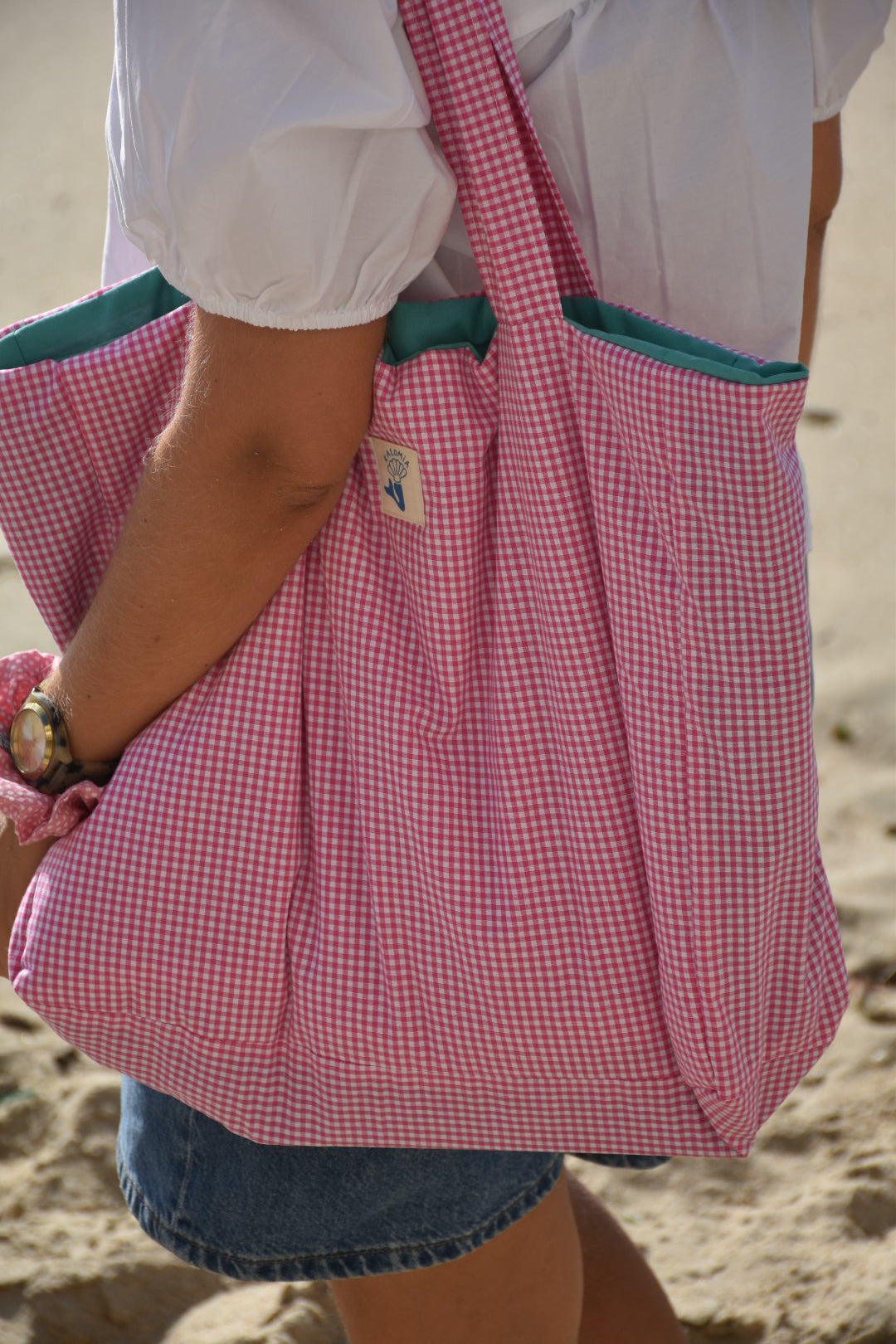 Sac de plage vichy rose