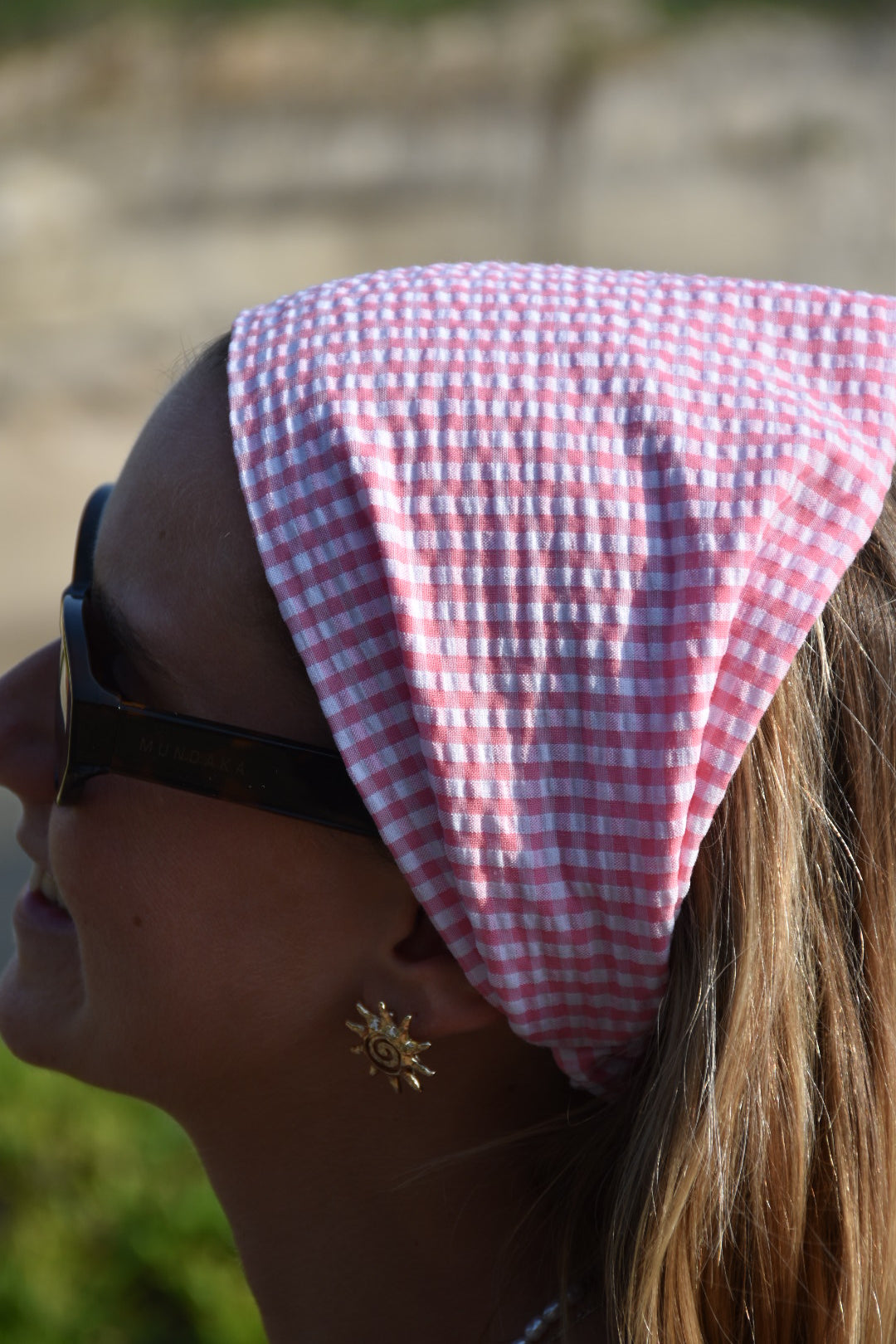 Bandana Romie - vichy rose gauffré