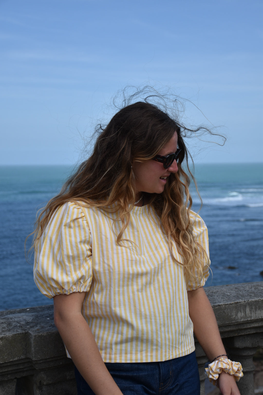 Blouse rayures jaunes Upcyclé - modèle unique