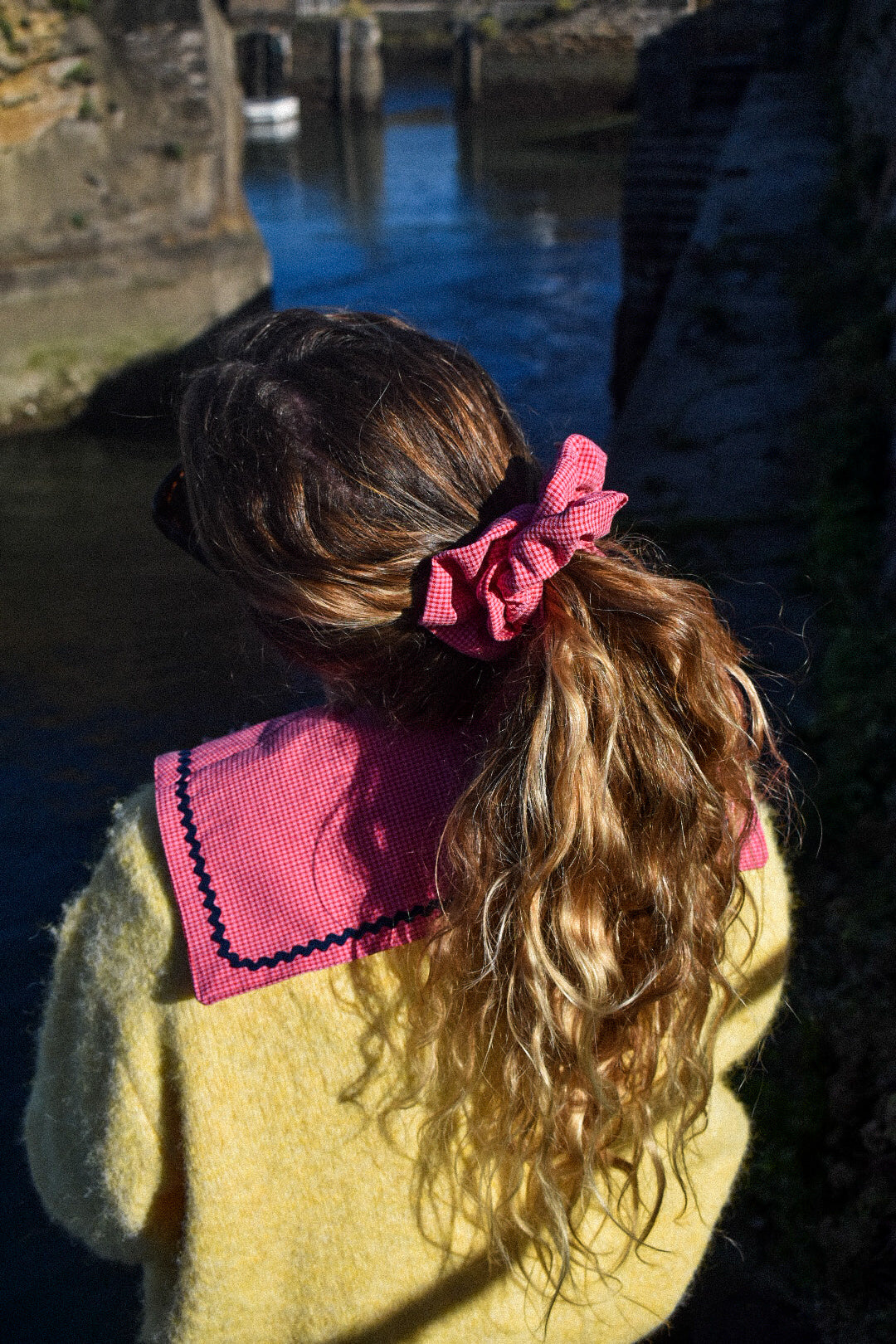 Col Claudine vichy rose & rouge - croquet bleu marine