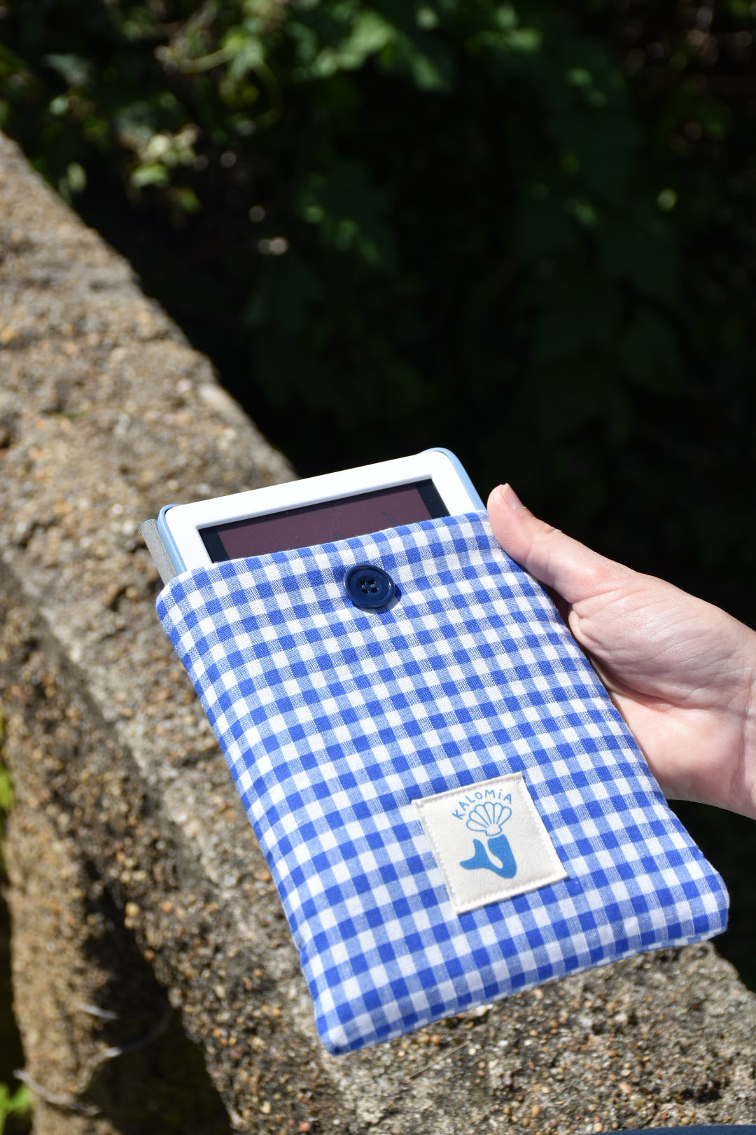 Pochette de livres vichy bleu