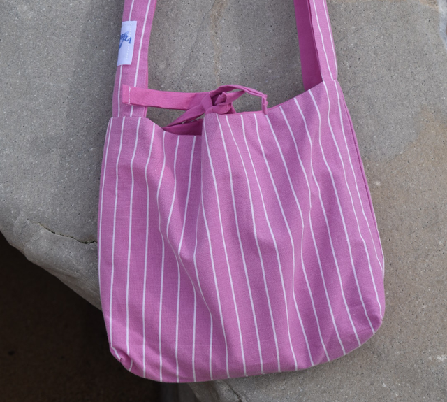 Sac Perlette Rayures Roses Réversible