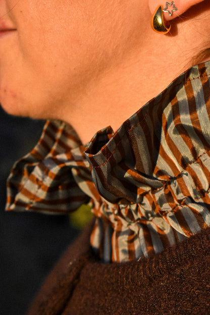 Col victorien rayures chocolat bleu