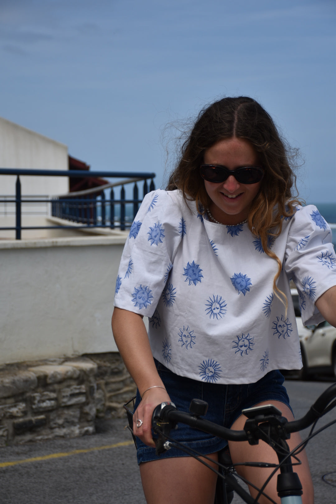Blouse Soleil bleu Upcyclé - Modèle unique