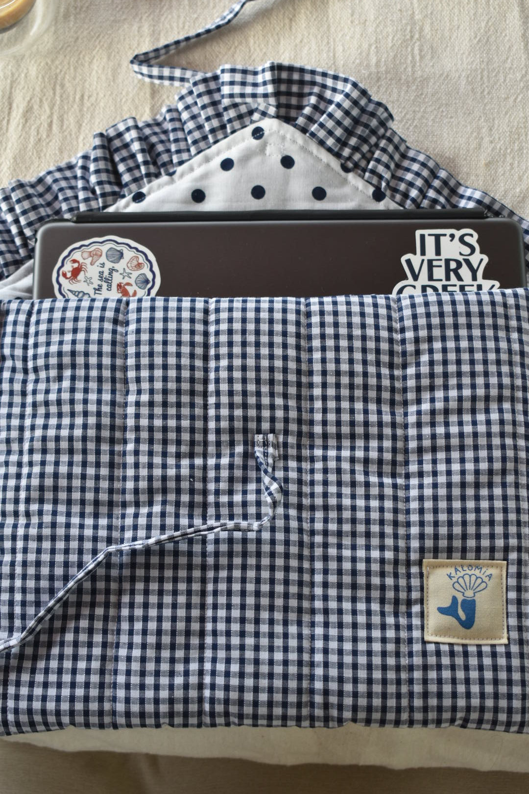 Pochette d’iPad vichy bleu