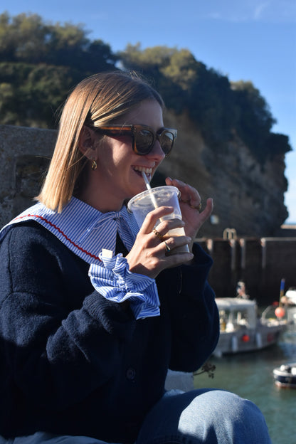 Chouchou froufrou rayures bleues upcyclé