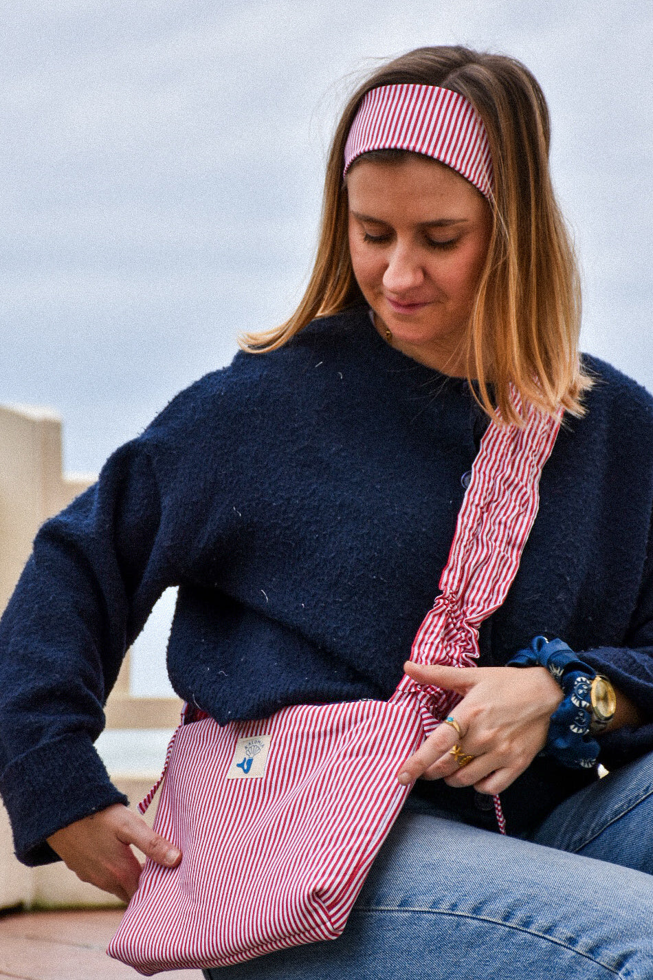Sac Rahia Rajures Rouges Sac ajustable reversible rayures rouges / étoile de mer – Kalomia Créations