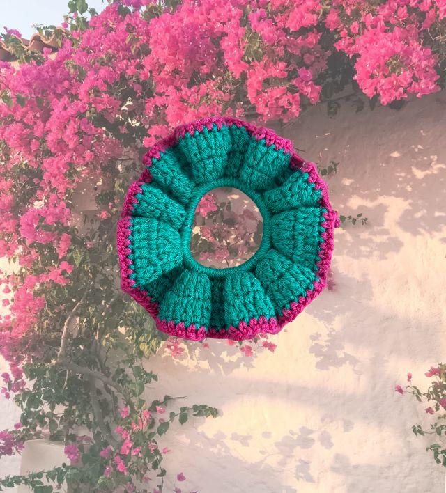 Chouchou crochet Vert Fuschia