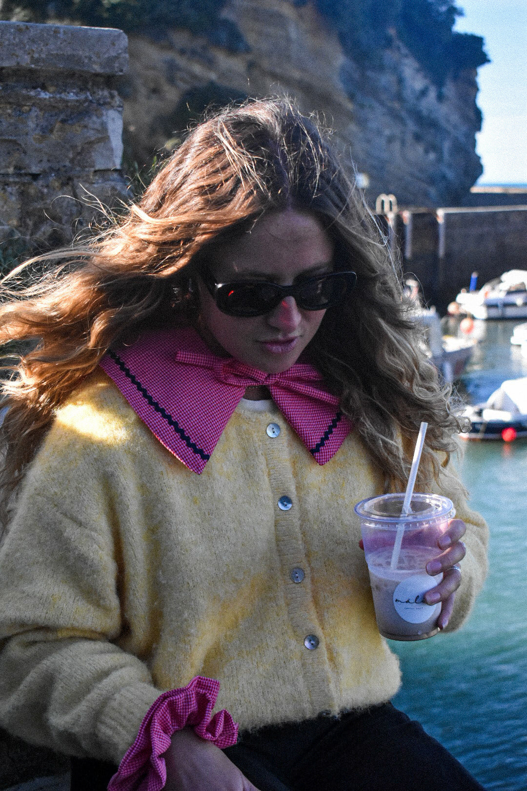 Col Claudine vichy rose rouge