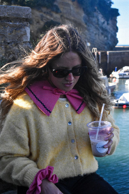 Col Claudine vichy rose rouge