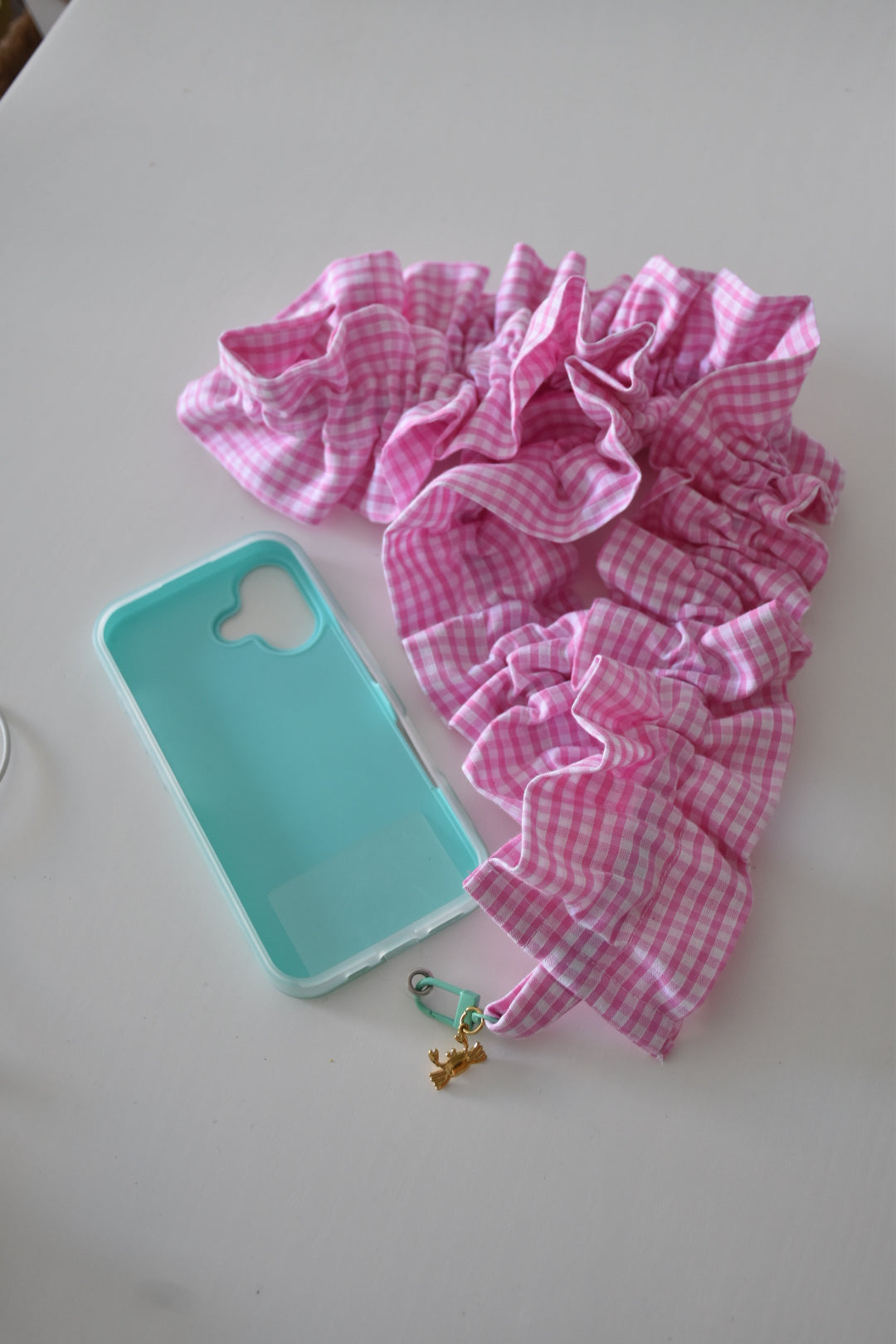 Cordon de téléphone - vichy rose