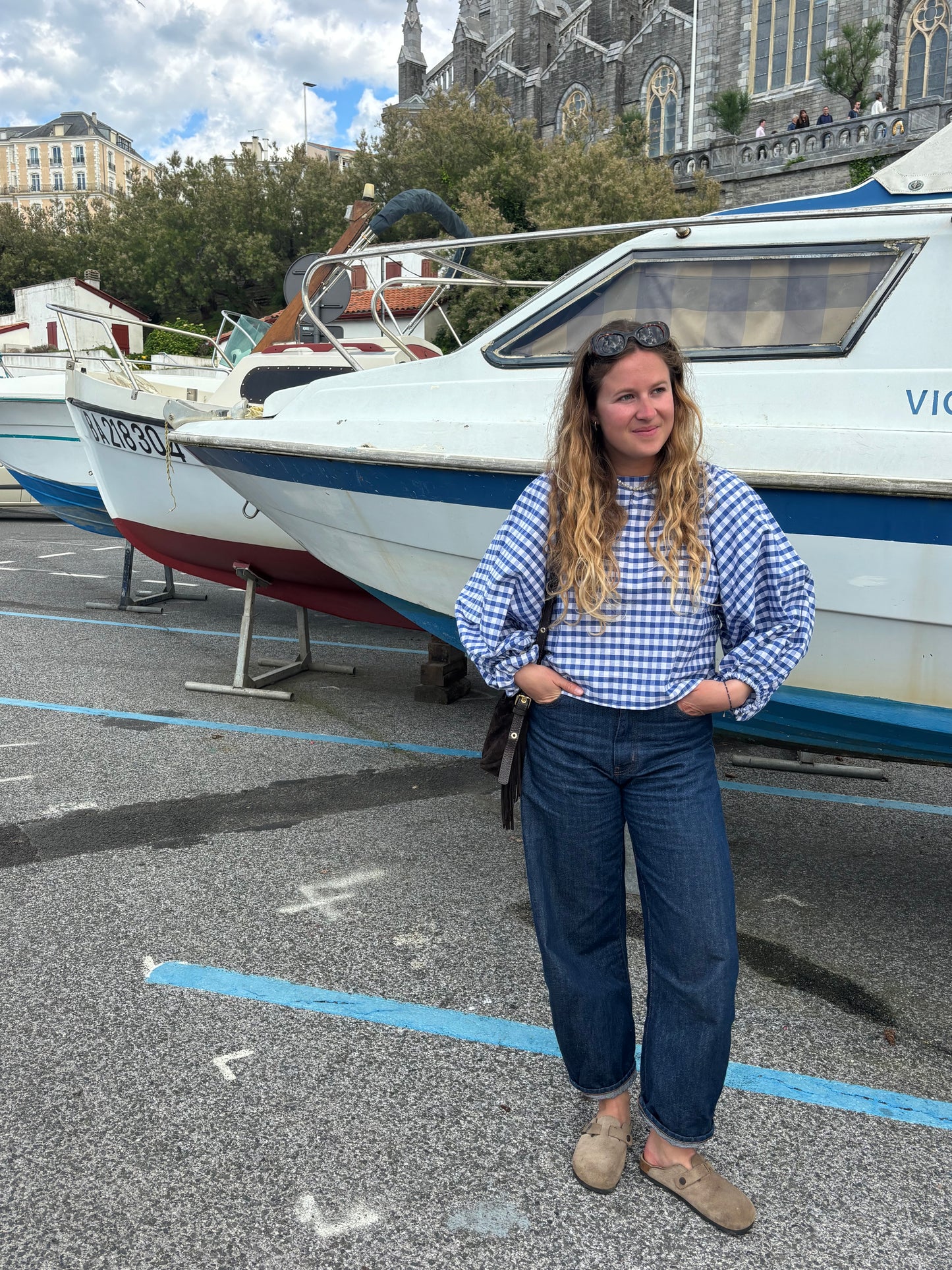 Blouse vichy bleu manches longues