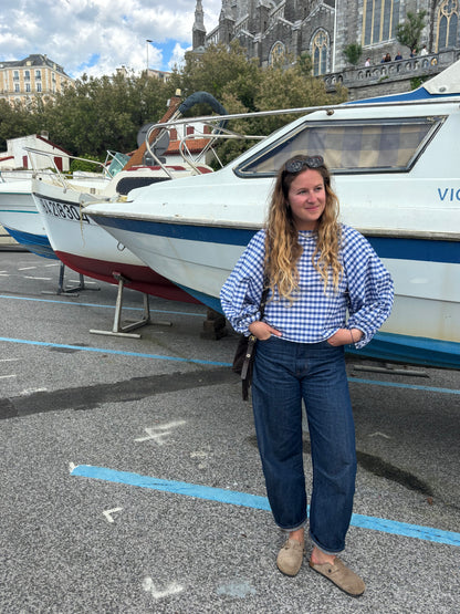 Blouse vichy bleu manches longues