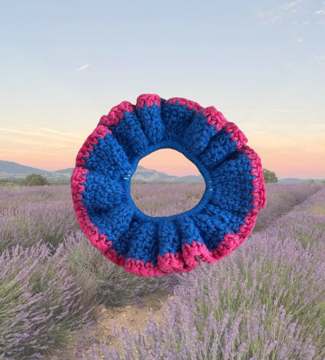 Chouchou crochet Bleu et rose