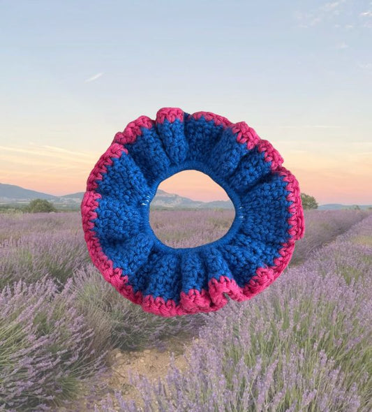 Chouchou crochet Bleu et rose