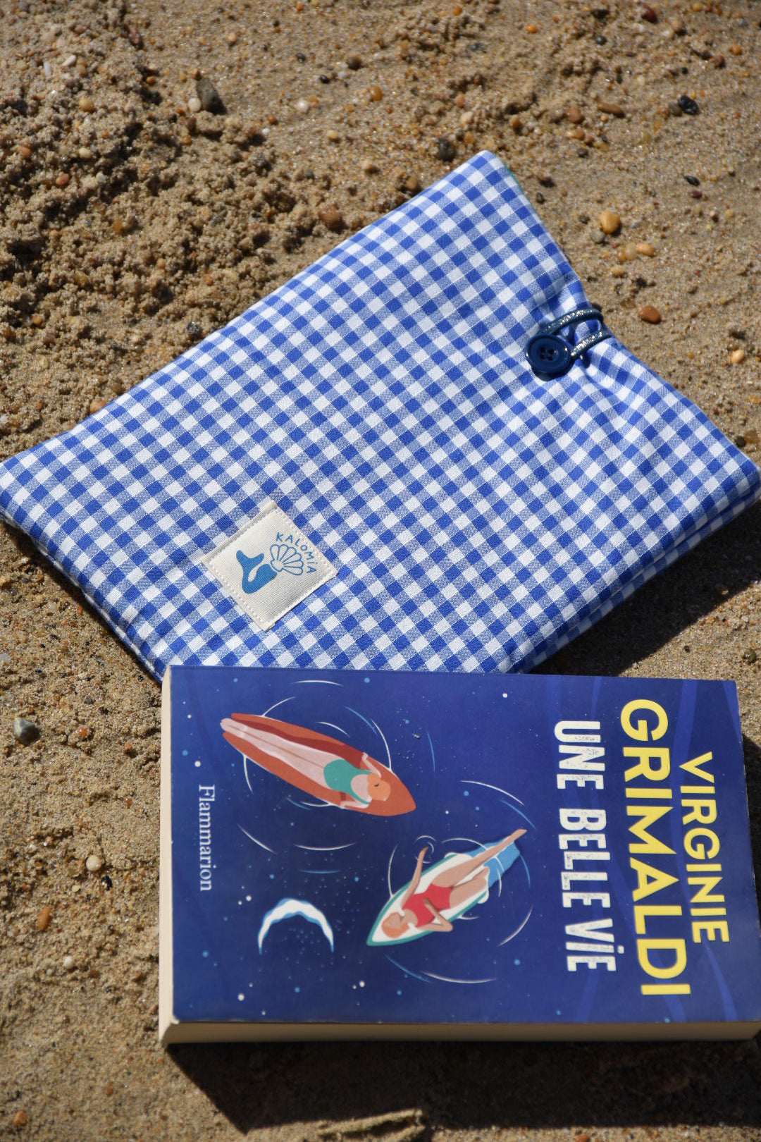 Pochette de livres vichy bleu