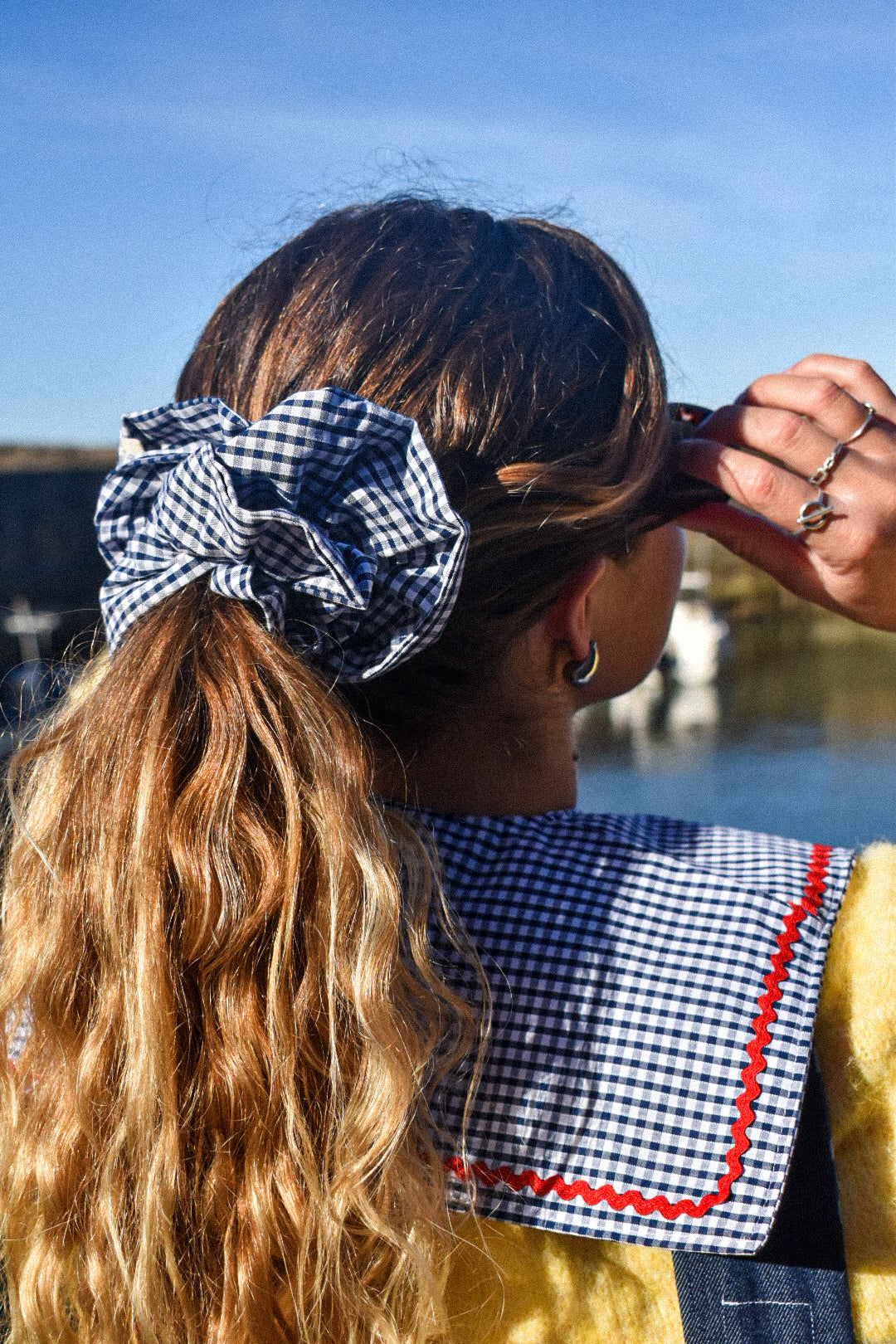 Chouchou froufrou vichy bleu