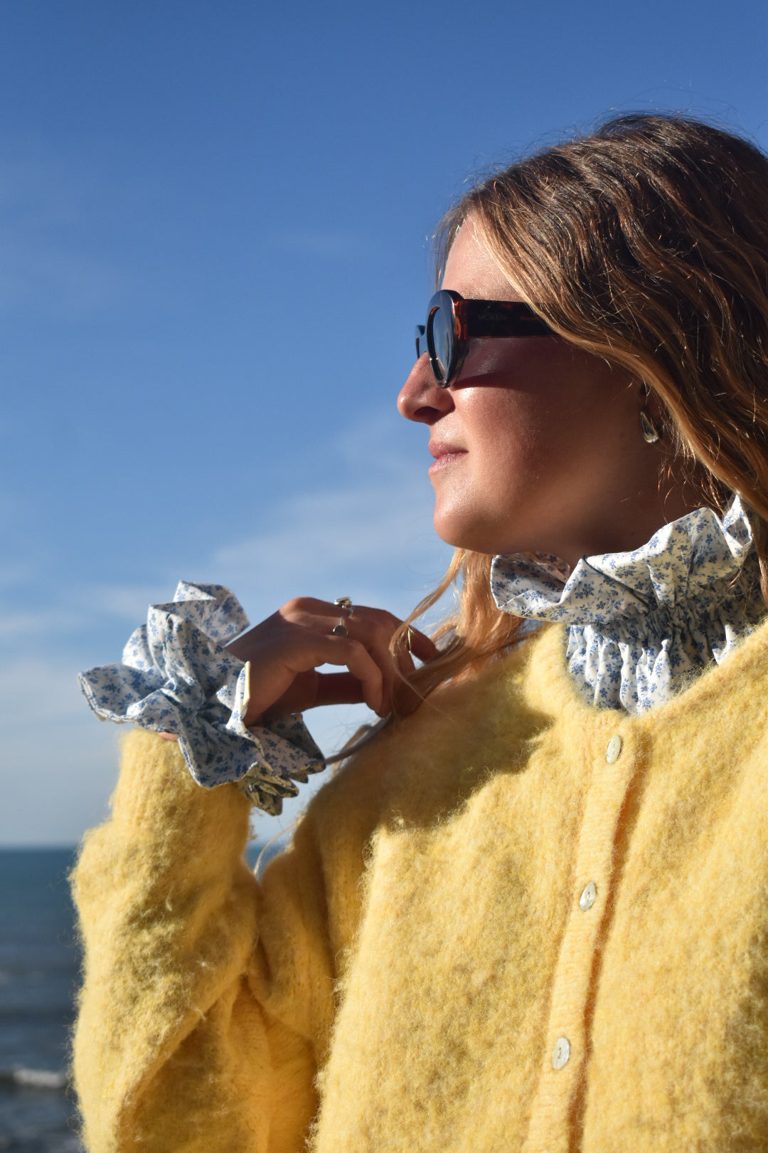 Col victorien fleurs bleues