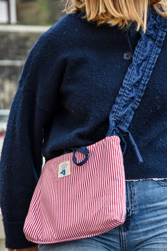 Sac ajustable reversible rayures rouges / denim