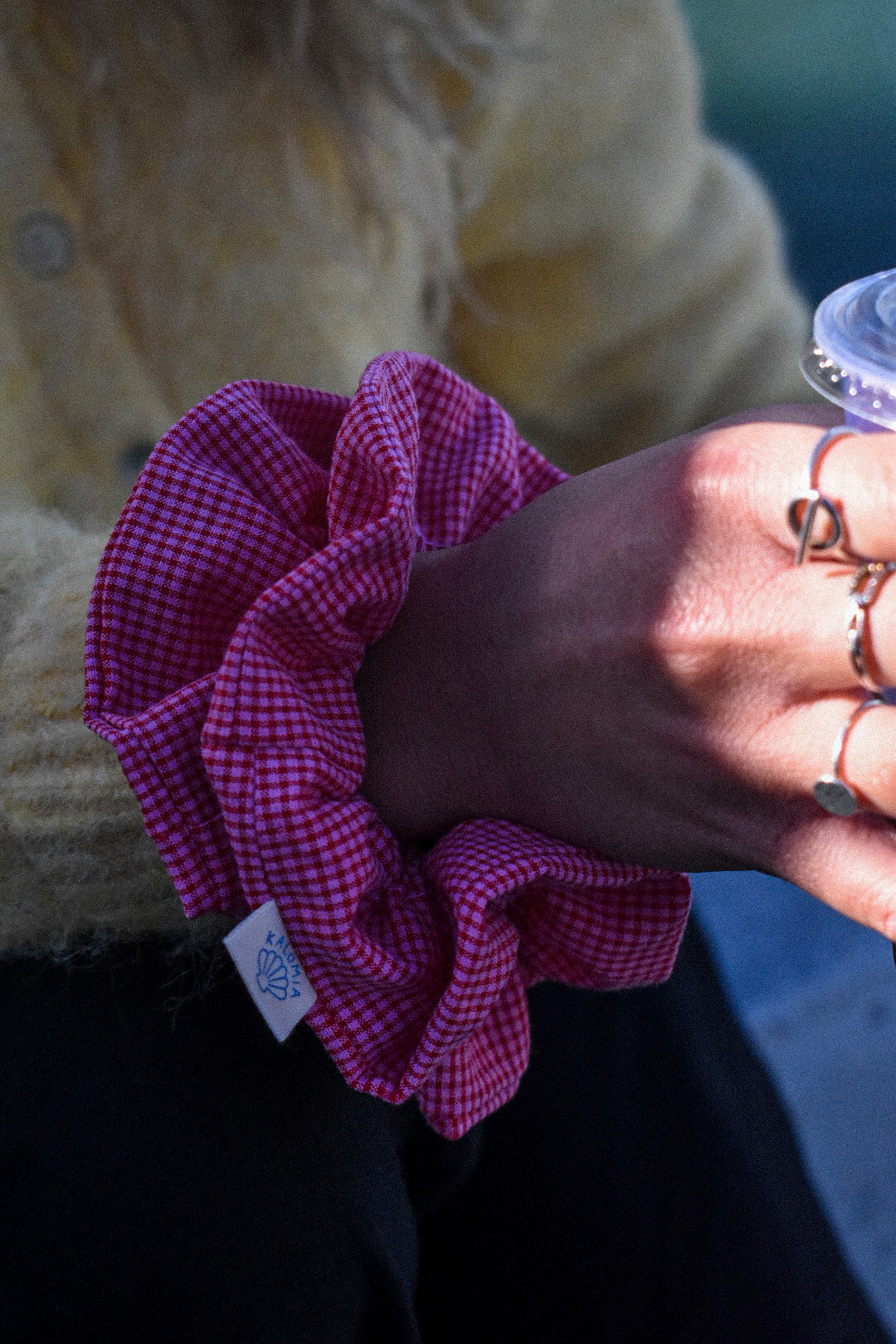 Chouchou froufrou vichy rose rouge