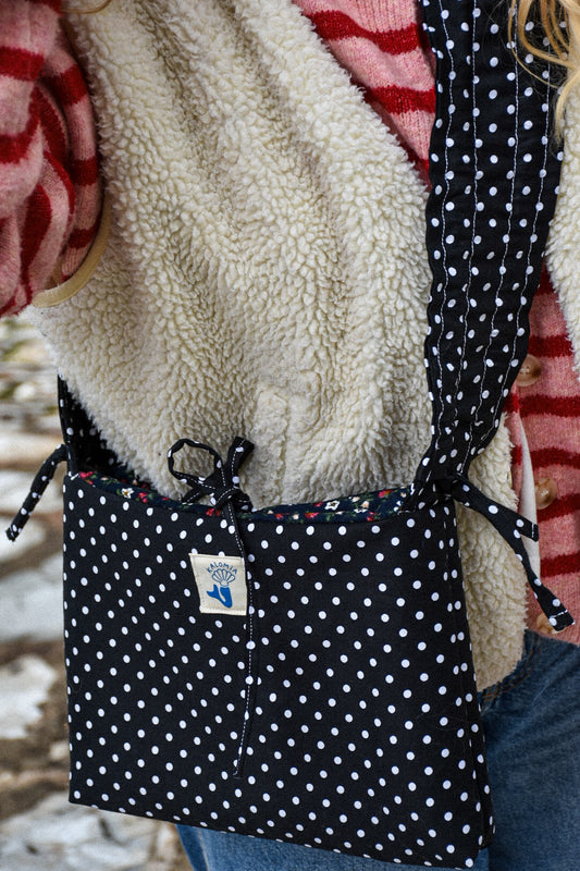 Sac ajustable réversible polka dot / fleurs velours