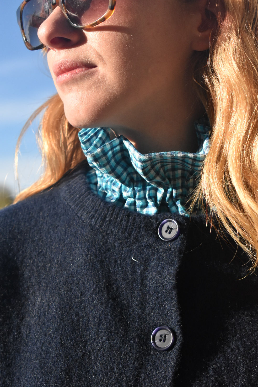 Col victorien Vichy bleu upcyclé - modèle unique