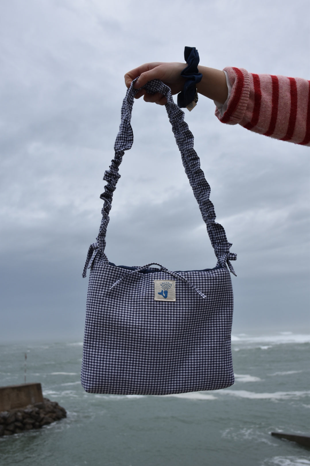 Sac ajustable réversible vichy bleu / denim