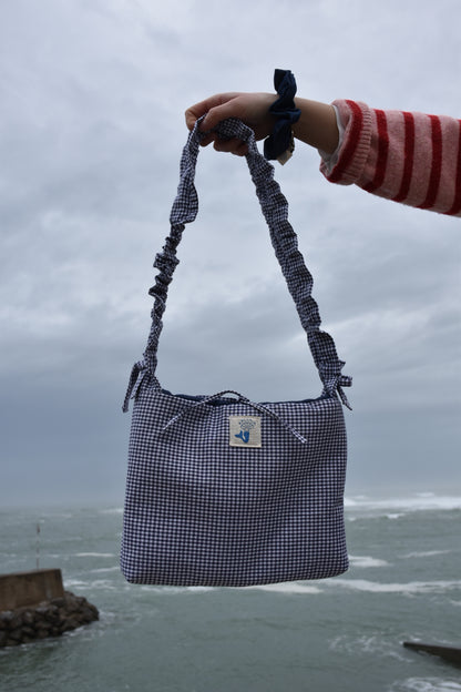 Sac ajustable réversible vichy bleu / denim