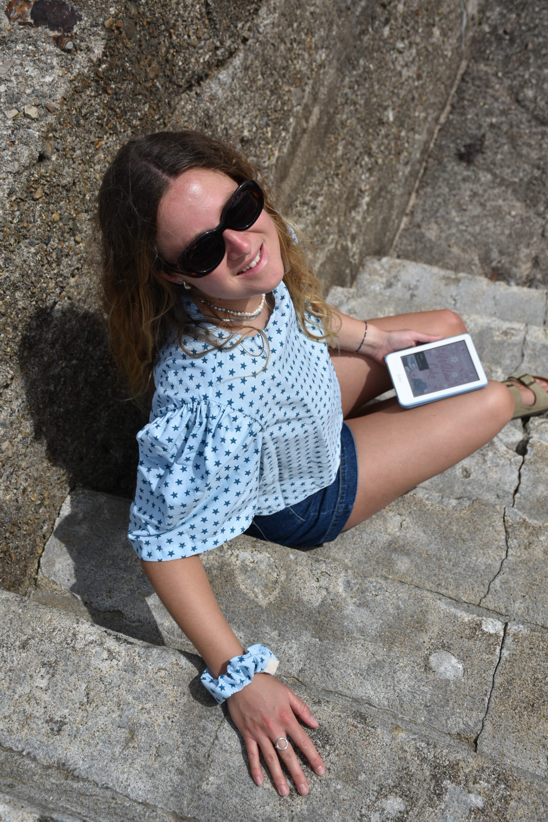 Blouse étoile bleu ciel - modèle unique