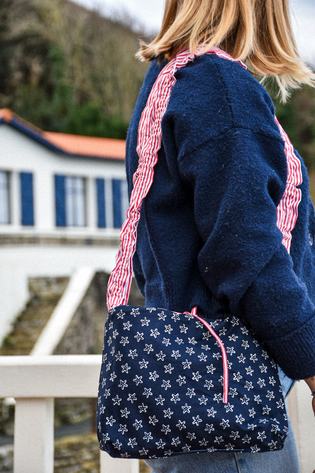 Sac ajustable reversible rayures rouges / étoile de mer