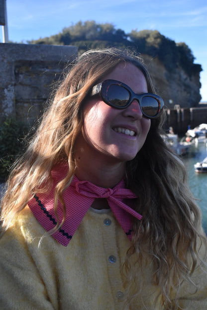 Col Claudine vichy rose rouge