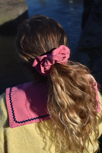 Chouchou froufrou vichy rose rouge