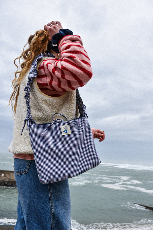 Sac ajustable réversible vichy bleu / denim