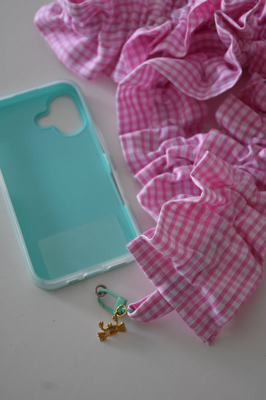 Cordon de téléphone - vichy rose
