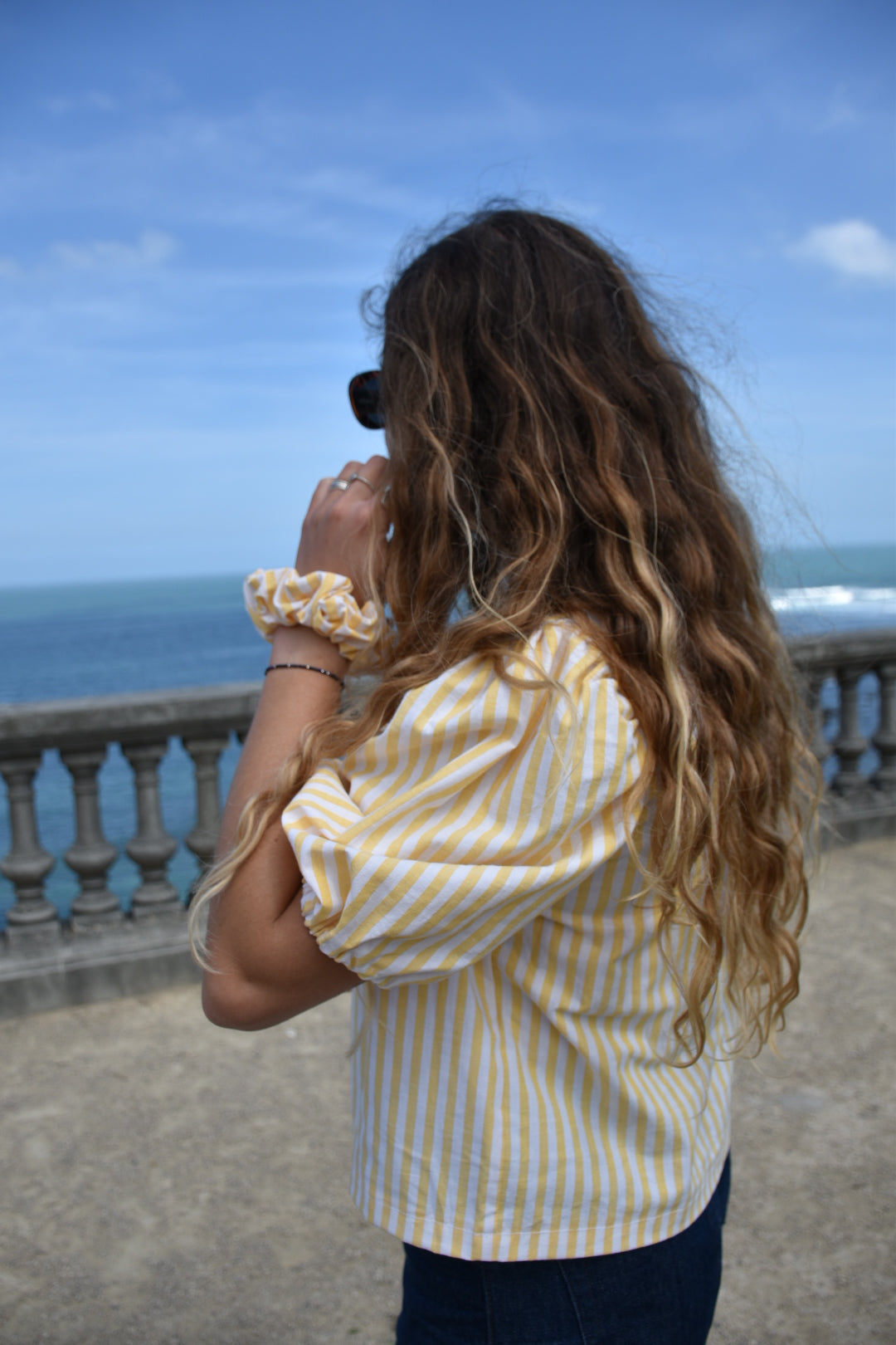 Blouse rayures jaunes Upcyclé - modèle unique