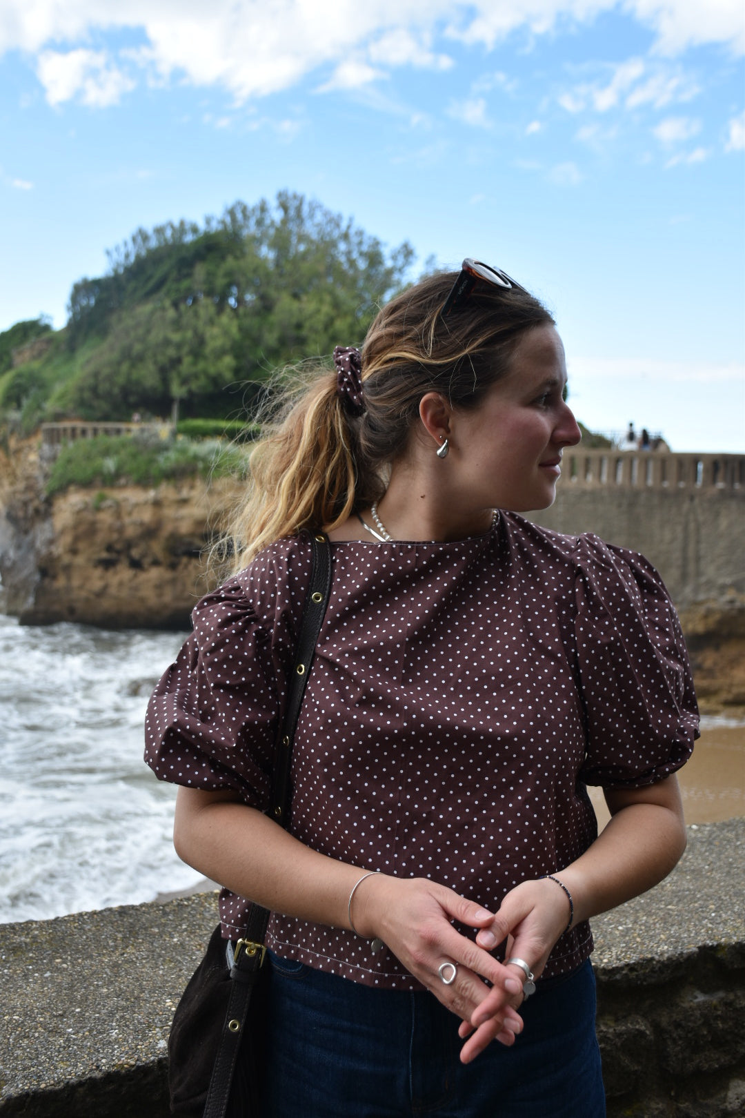 Blouse chocolat à pois