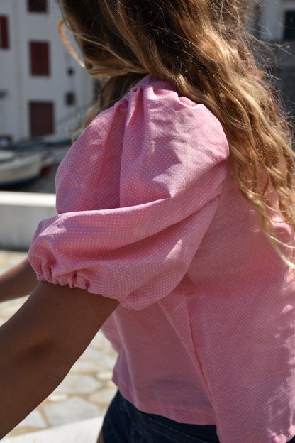 Blouse rose à pois mini
