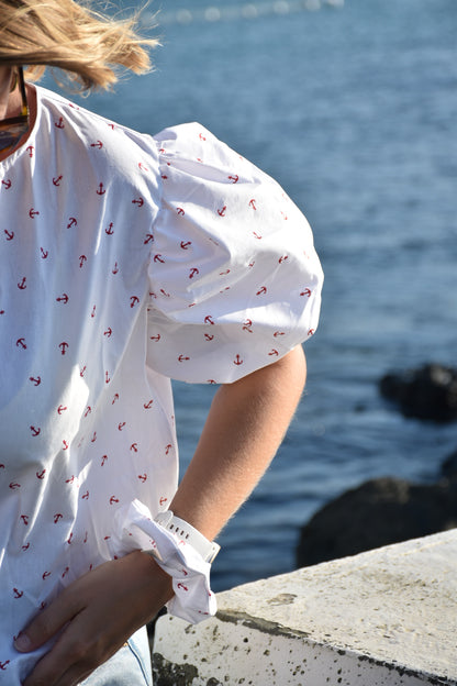 Blouse blanche & ancre marine