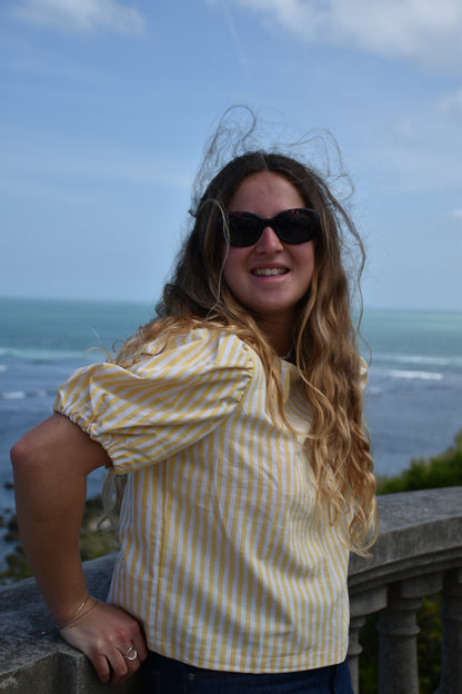 Blouse rayures jaunes Upcyclé - modèle unique