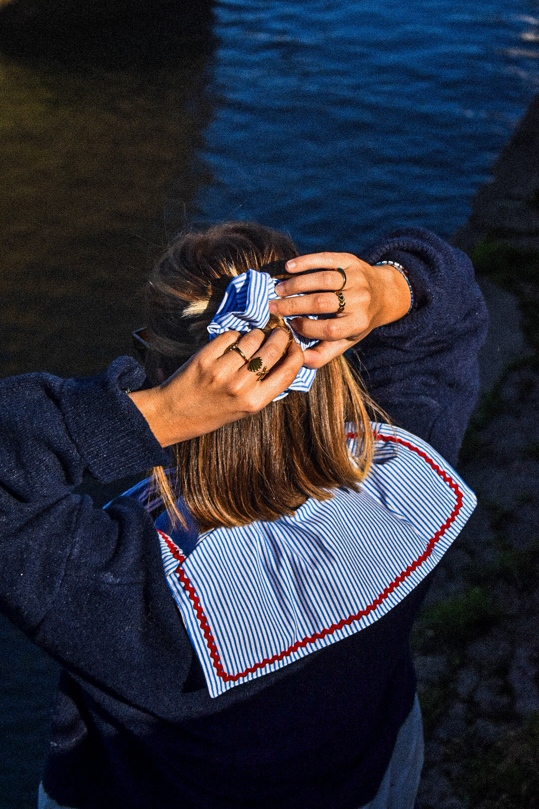 Col Claudine rayures bleues upcyclé