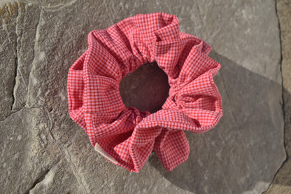 Chouchou froufrou vichy rose rouge