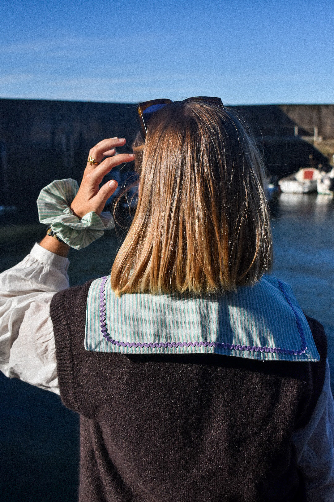 Col Claudine rayures vert