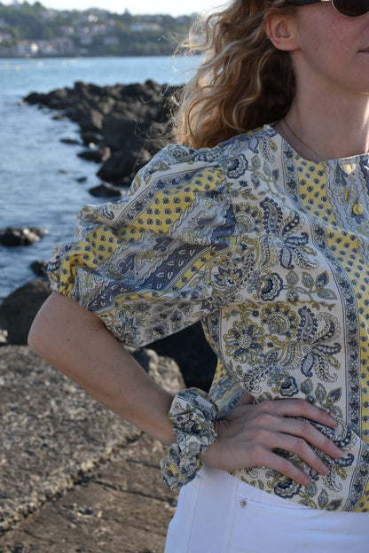 Blouse provençale jaune upcyclé - modèle unique